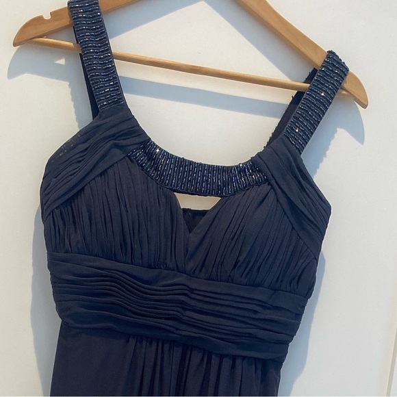 Cachet Slate Blue Chiffon Goddess Gown Beaded Neckline Sz 4 - Picture 7 of 8